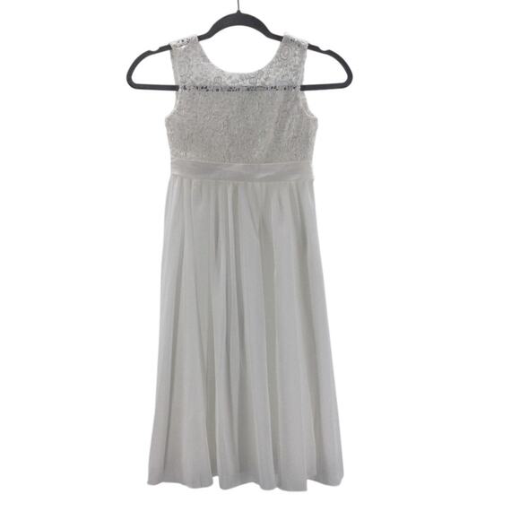 GIRL'S PARTY DRESS 6-7 Y white lace chiffon flower girl long maxi dress B74 - Picture 1 of 7